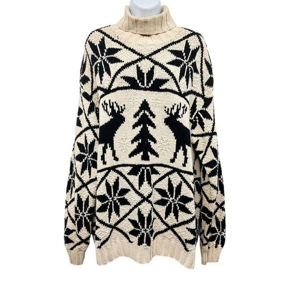 Vintage Nordic Fair Isle Ralph Lauren Novelty Turtleneck Hand Knit Sweater XL - Picture 2 of 8